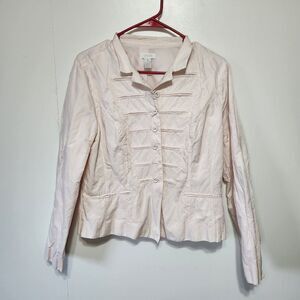 Chico’s Pale Pink Crumpled Cotton Metallic Fitted Jacket Size 1 Women Blazer